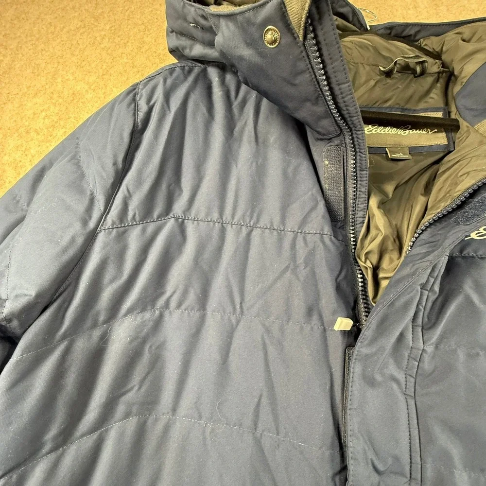 Eddie Bauer Mens Navy Blue Hooded Puffer Jacket‎ Quilted Insulated Coat Large